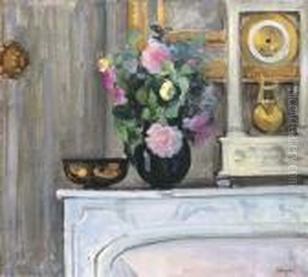 Bouquet De Fleurs Sur La Cheminee Oil Painting by Henri Lebasque