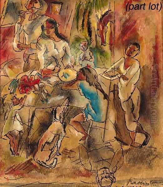 Famille cubaine a table Oil Painting by Jules Pascin