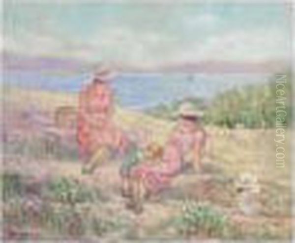 Femme Et Enfants Sur La Cote Mediterraneene Oil Painting by Henri Lebasque