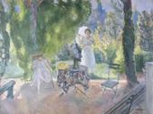 Deux Femmes Dans Un Jardin En Ete Oil Painting by Henri Lebasque