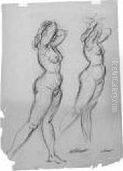 Two Studies Of A Standing Female Nude Oil Painting by Henri Lebasque