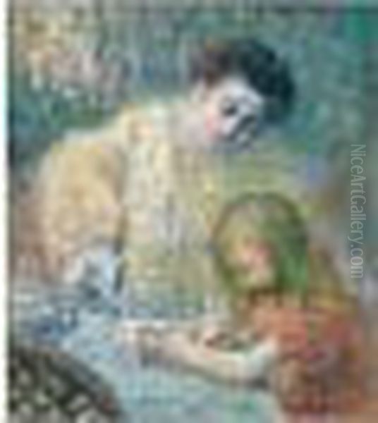 Le Petit Dejeuner (madame Lebasque Et Sa Fille Martha) Oil Painting by Henri Lebasque