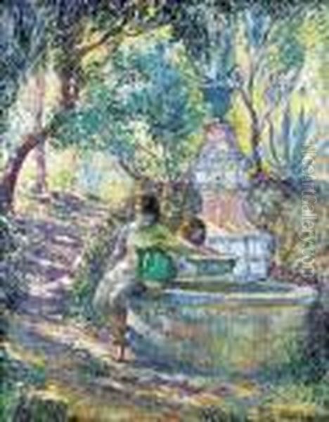 Saint-tropez, Deux Jeunes Filles A La Fontaine Oil Painting by Henri Lebasque