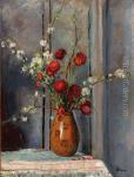 Vase De Fleurs, Coquelicots Et Pommes Oil Painting by Henri Lebasque