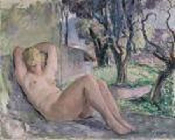 Nu Assis Dans Un Jardin Oil Painting by Henri Lebasque