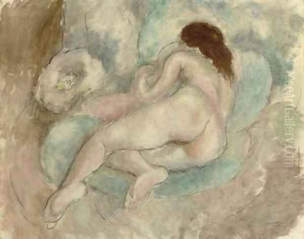 Femme nue allongee Oil Painting by Jules Pascin