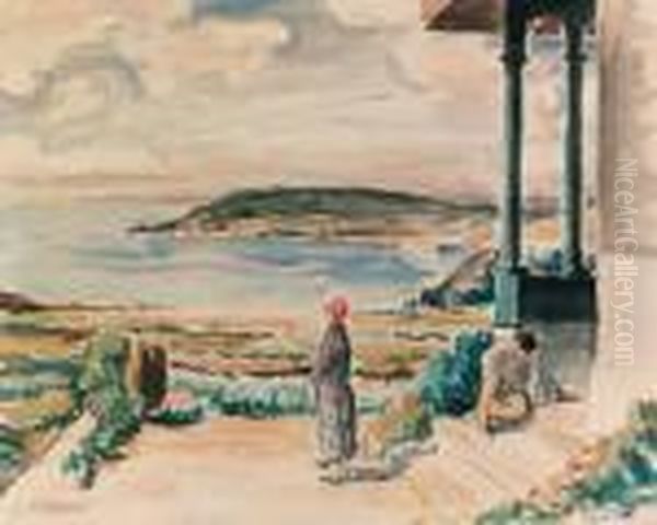 Jeune Fille Et Enfant Sur La Terrasse Oil Painting by Henri Lebasque