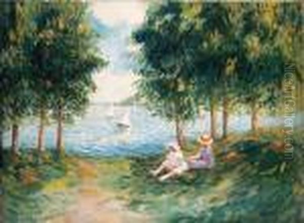 Deux Jeunes Filles Au Bord De L'eau Oil Painting by Henri Lebasque