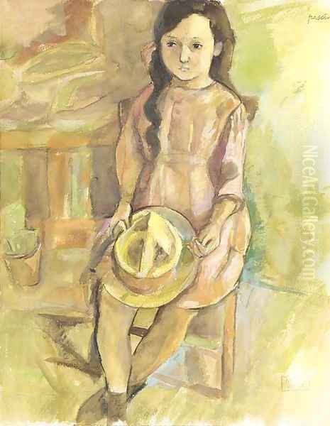 Preparatory work for 'Fillette au chapeau' Oil Painting by Jules Pascin