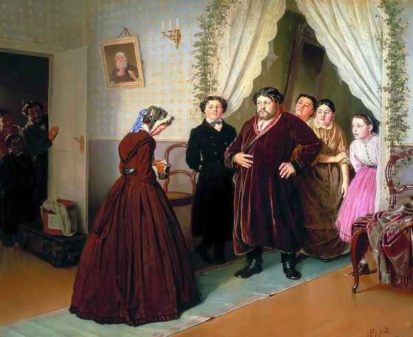 A governess is arriving into a merchant's house Oil Painting by Vasily Perov