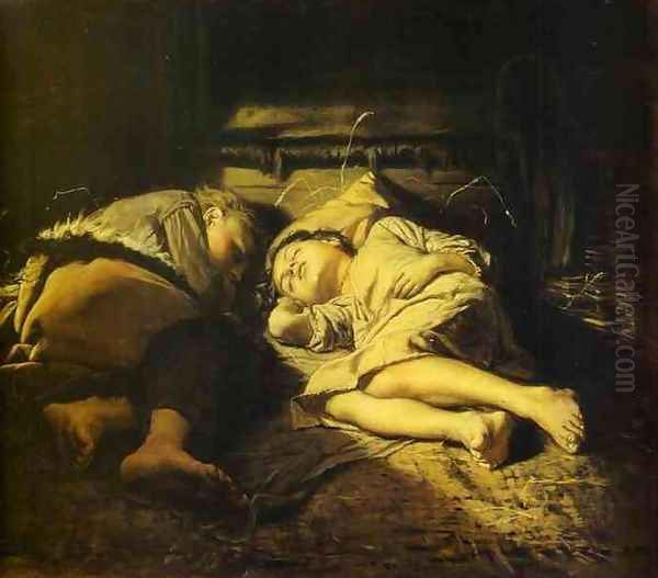 Sleeping children, 1870 Oil Painting by Vasily Perov