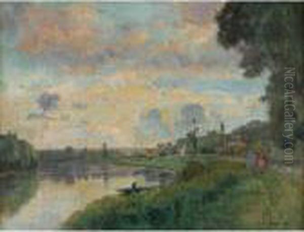 Bords De Seine Aux Environs De Rouen Oil Painting by Albert Lebourg