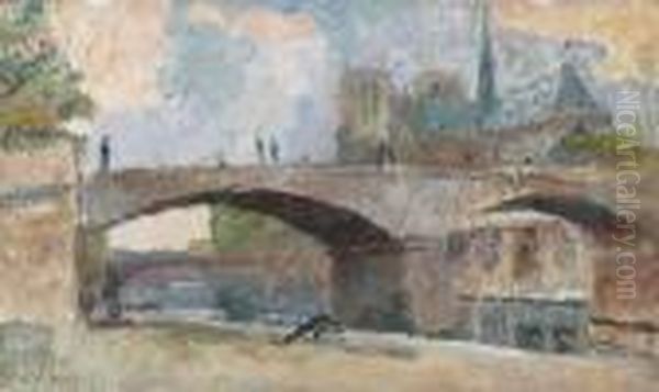 Le Pont De L'archeveche Et Notre-dame De Paris Oil Painting by Albert Lebourg