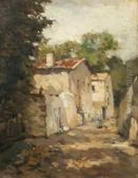 Rue De Village Animee Oil Painting by Albert Lebourg