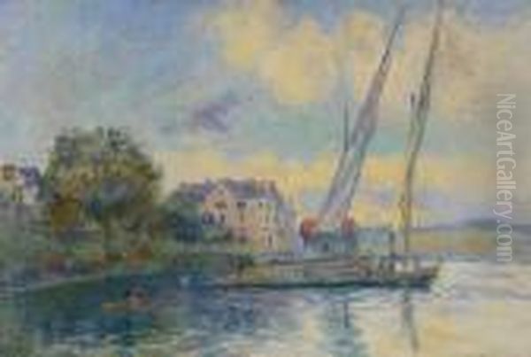 Les Bords Du Lac De Geneve, A Saint-gingolph Oil Painting by Albert Lebourg