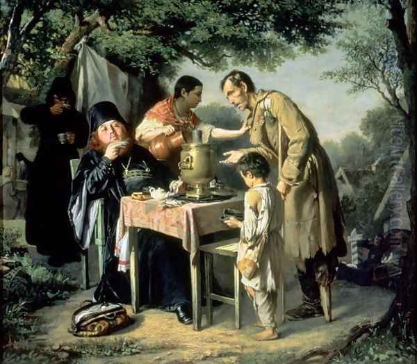 Tea Drinking in Mytishchi, near Moscow, 1862 Oil Painting by Vasily Perov