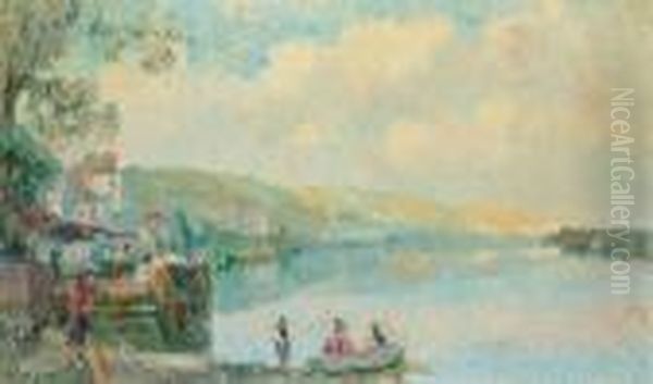 Les Bords De La Seine A La Bouille Oil Painting by Albert Lebourg