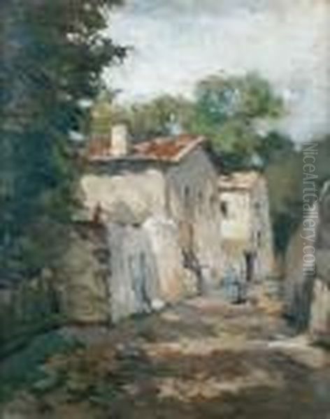 Jeune Femme Dans Une Rue De Village Oil Painting by Albert Lebourg