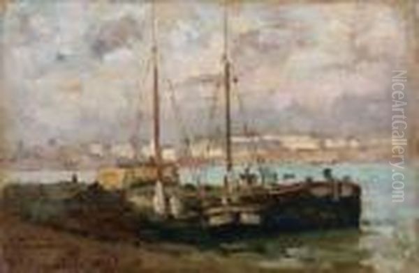 Peniches Sur La Seine Oil Painting by Albert Lebourg