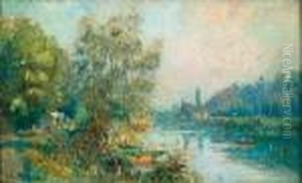 Bords De La Marne Pres Du Parc De St Maur Oil Painting by Albert Lebourg