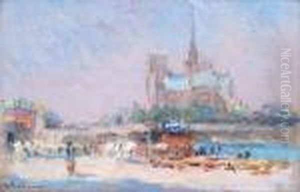 Notre-dame Et Bord De Seine Anime Oil Painting by Albert Lebourg