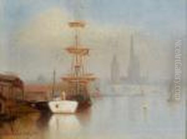 La Seine A Rouen Avec La Cathedrale Oil Painting by Albert Lebourg