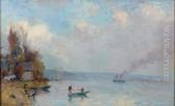 Bateaux Sur La Seine Aux Environs De Rouen, Matin D'automne Oil Painting by Albert Lebourg