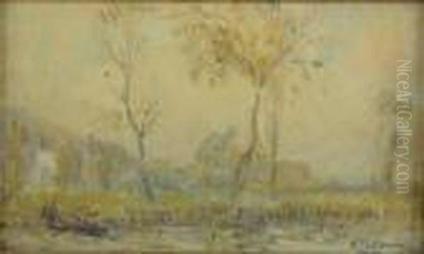 Les Bords De L'etang De Chalou-moulineux, En Automne Oil Painting by Albert Lebourg