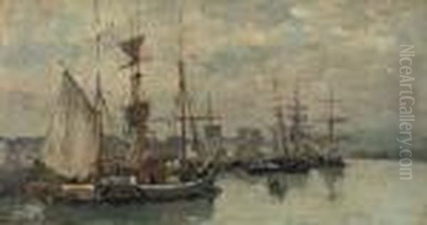 Voiliers A Rouen Oil Painting by Albert Lebourg