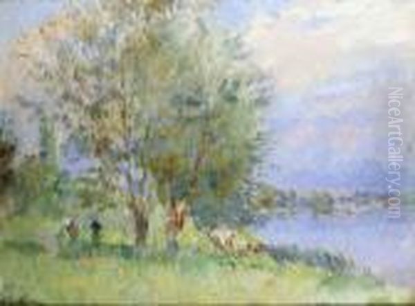 Bord De Riviere Anime Oil Painting by Albert Lebourg