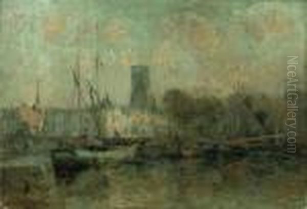 Le Port De La Rochelle Avant La Tombee De La Nuit Oil Painting by Albert Lebourg