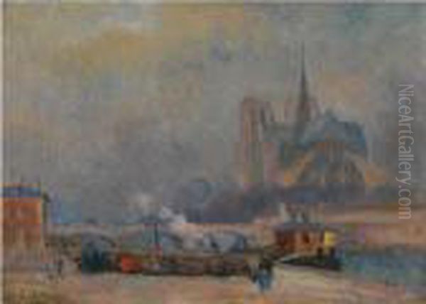 Notre-dame De Paris Vue Du Quai De La Tournelle Oil Painting by Albert Lebourg