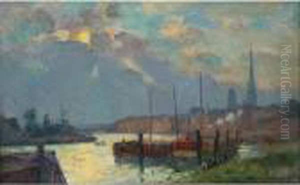 Le Port Et La Cathedrale De Rouen Oil Painting by Albert Lebourg