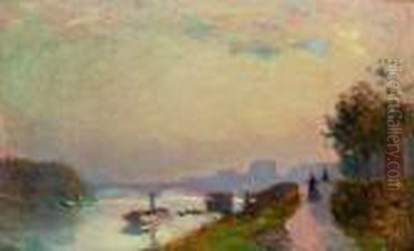 Promenade En Bord De Seine Oil Painting by Albert Lebourg