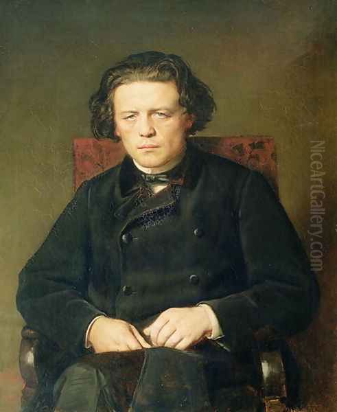 Portrait of Anton Rubinstein (1829-94) 1870 Oil Painting by Vasily Perov