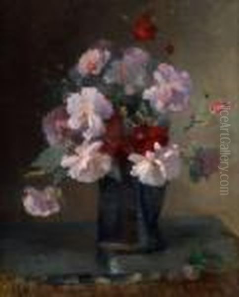 Bouquet De Fleurs Roses Oil Painting by Albert Lebourg