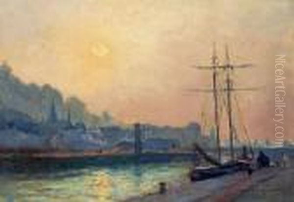 Les Bassins Du Port De Honfleur Oil Painting by Albert Lebourg