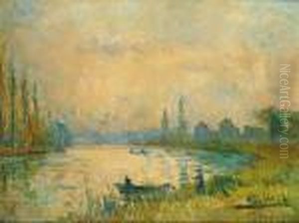 Bord De Seine Pres De Rouen Oil Painting by Albert Lebourg