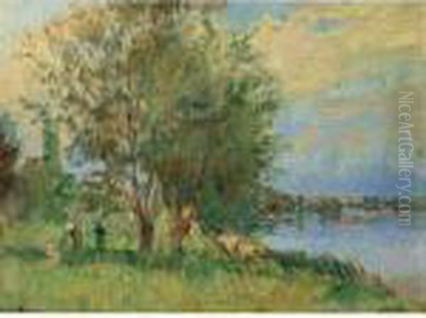 Silhouettes Pres D'une Riviere Oil Painting by Albert Lebourg