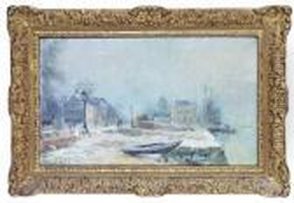 Bords De Seine Aux Environs De Rouen, Par Temps De Neige Oil Painting by Albert Lebourg