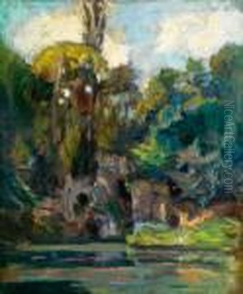 Die Grotten Im Park Von Versailles Nahe Dem Trianon Oil Painting by Albert Lebourg