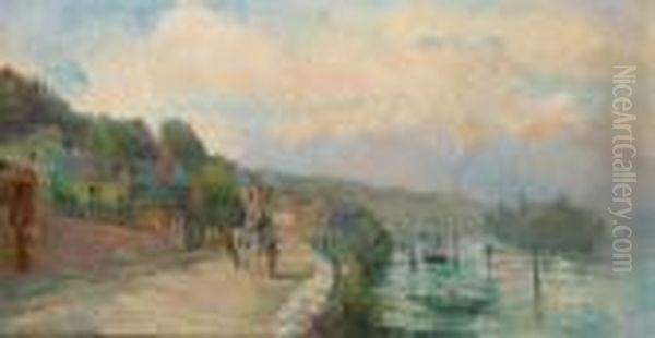 Carriole En Bord De Seine Oil Painting by Albert Lebourg