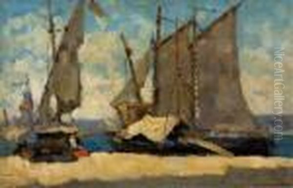 Bateaux A Quai A Alger Oil Painting by Albert Lebourg