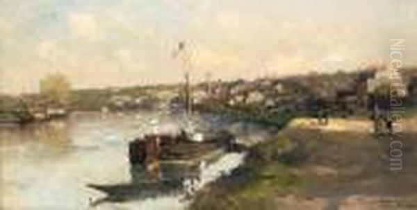 Bord Seine Pres Le Bas-meudon Oil Painting by Albert Lebourg