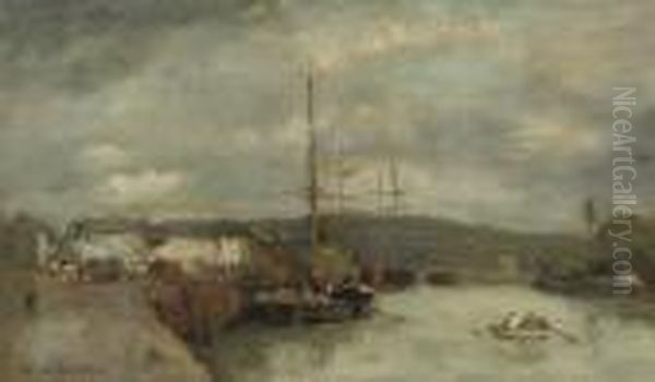 Boats In A Harbour Oil Painting by Albert Lebourg