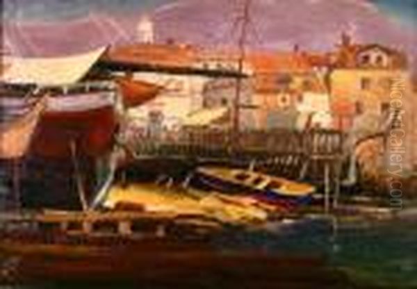 Harbor Scene Oil Painting by Albert Lebourg