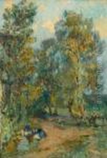 Paysage Aux Lavandieres Oil Painting by Albert Lebourg