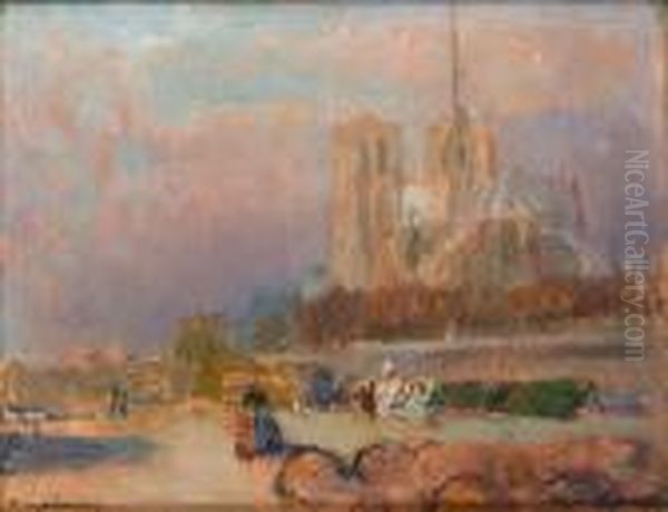 Paris, Les Quais De Seine Et Notre-dame Oil Painting by Albert Lebourg