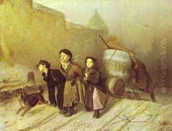 Troika Apprentice Workmen Carrying Water 1866 Oil Painting by Vasily Perov