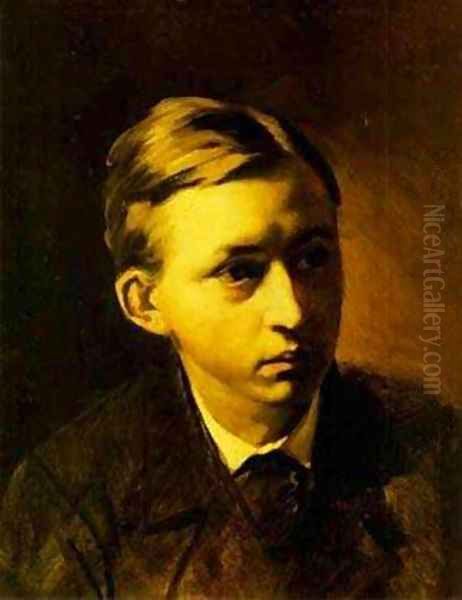 Portrait Of The Painter Nikolai Kasatkin 1876 Oil Painting by Vasily Perov